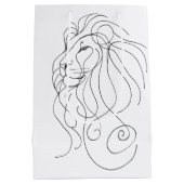 Hand Drawn Lion - Minimalist Line Art ミディアムペーパーバッグ (裏面)
