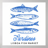Hand Drawn Lisboa Fish Market Sardines ポスター (正面)
