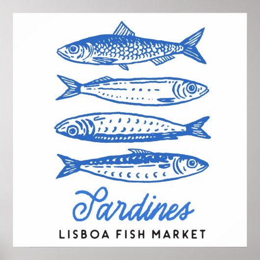 Hand Drawn Lisboa Fish Market Sardines ポスター (正面)