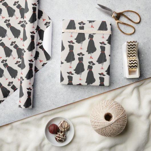 Hand Drawn Little Black Dress Fashion Pattern ラッピングペーパー (クラフト)