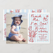 Hand Drawn Lobster 1st Birthday Photo Invitation 招待状 (正面/裏面)