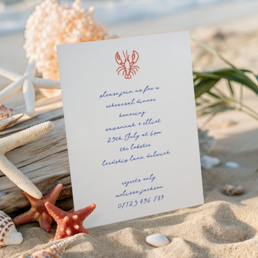 Hand Drawn Lobster Wedding Rehearsal Dinner 招待状