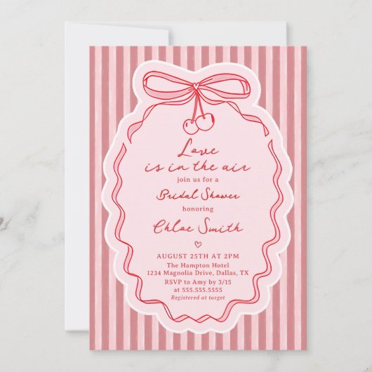 Hand Drawn Love Is In The Air Bow Bridal Shower 招待状 (正面)