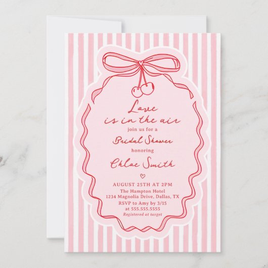 Hand Drawn Love Is In The Air Bow Bridal Shower 招待状 (正面)
