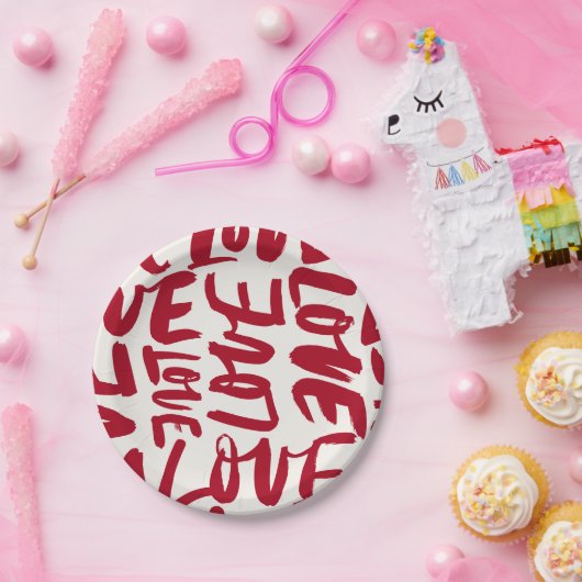 Hand-Drawn Love Pattern Playful Modern Romantic ペーパープレート (パーティー)