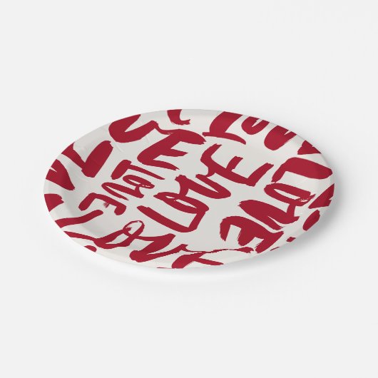 Hand-Drawn Love Pattern Playful Modern Romantic  ペーパープレート (アングル)