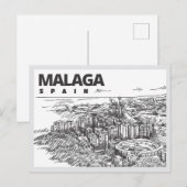 Hand drawn Malaga Spain Landmark ポストカード (正面/裏面)