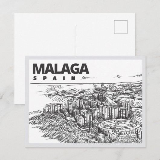 Hand drawn Malaga Spain Landmark ポストカード (正面/裏面)
