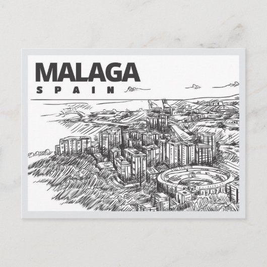 Hand drawn Malaga Spain Landmark ポストカード (正面)