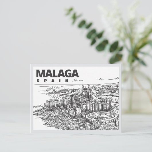 Hand drawn Malaga Spain Landmark ポストカード (スタンド正面)