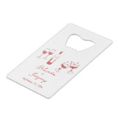 Hand Drawn Maroon Illustrations Doodles Wedding クレジットカード栓抜き (正面アングル)