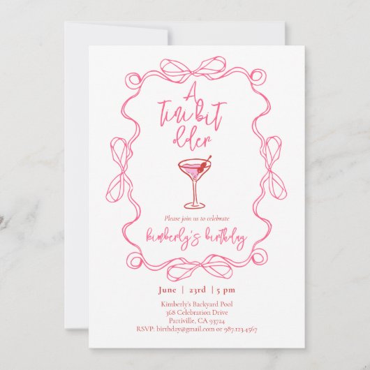 Hand drawn Martini A Tiny Bit Older Birthday Party 招待状 (正面)