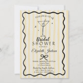 Hand-Drawn Martini Yellow Striped Bridal Shower  招待状 (正面)