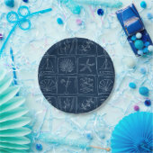 Hand-Drawn Mediterranean Coastal Tile Navy ペーパープレート (パーティー)
