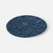 Hand-Drawn Mediterranean Coastal Tile Navy ペーパープレート (アングル)