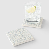 Hand-Drawn Mediterranean Faux Tile Linen Cobalt ストーンコースター (横)