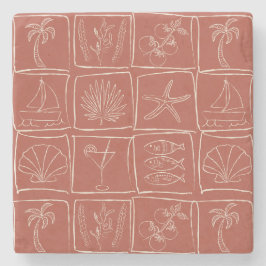 Hand-Drawn Mediterranean Faux Tile Terracotta  ストーンコースター