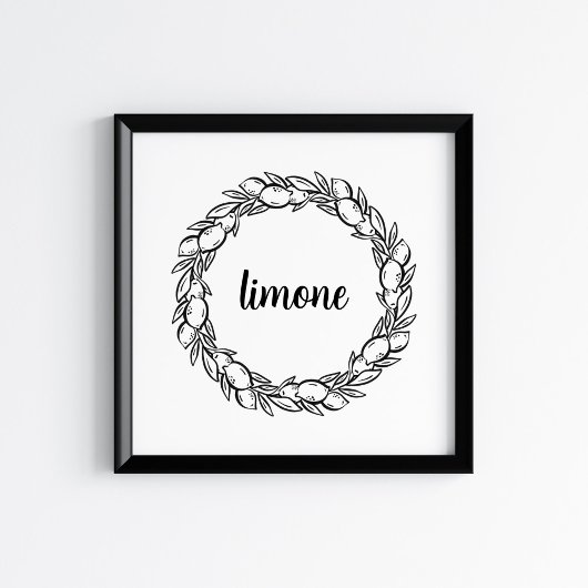 Hand-Drawn Mediterranean Lemon Wreath Art ポスター
