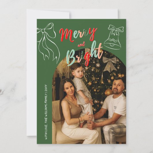 Hand Drawn Merry and Bright Arch Photo Christmas シーズンカード (正面)