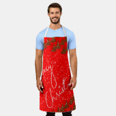 Hand-Drawn Merry Christmas エプロン (着用した状態)