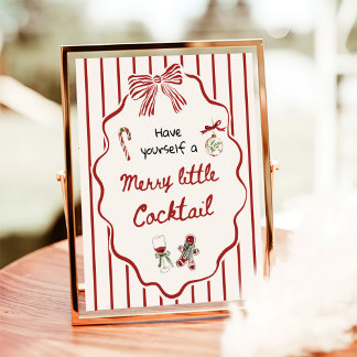 Hand Drawn Merry Little Cocktail Christmas Bar ポスター