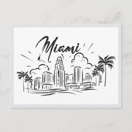 Hand drawn Miami Florida USA ポストカード (正面)