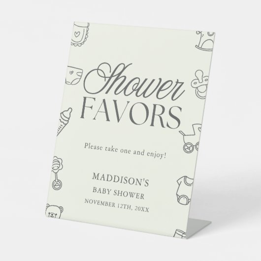 Hand Drawn Minimalist Baby Shower Favors 台座サイン (正面)