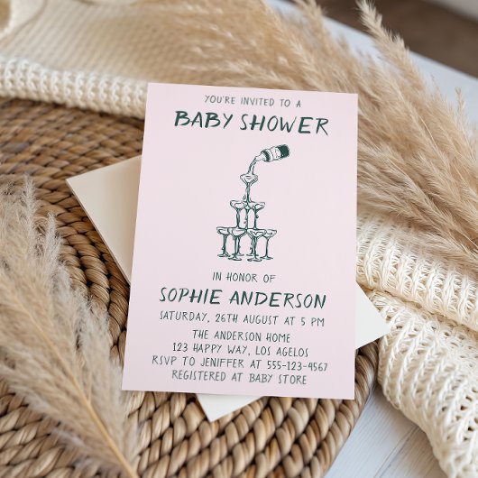 Hand Drawn Minimalist Baby Shower Party  招待状