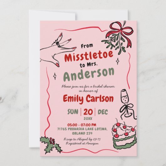 Hand Drawn Misstletoe to Mrs Bow Bridal Shower 招待状 (正面)