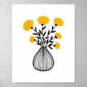 Hand-Drawn Mixed Media Art Mustard Yellow Florals ポスター (正面)