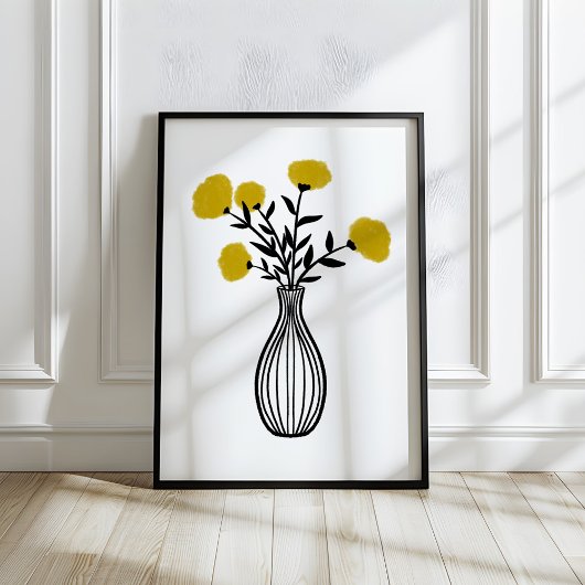 Hand-Drawn Mixed Media Flowers in Vase ポスター