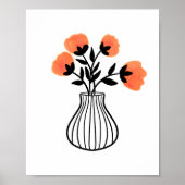 Hand-Drawn Mixed Media Vase and Orange Florals ポスター (正面)