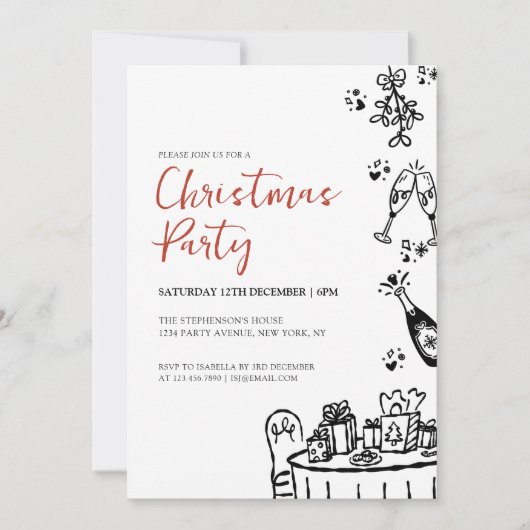 Hand Drawn Modern Christmas Party 招待状 (正面)