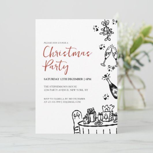 Hand Drawn Modern Christmas Party 招待状 (スタンド正面)