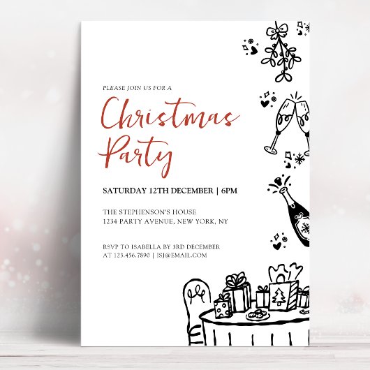 Hand Drawn Modern Christmas Party 招待状