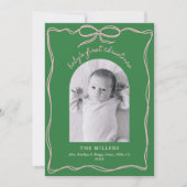 Hand Drawn Modern Whimsical Pink & Green Bow Baby シーズンカード (正面)