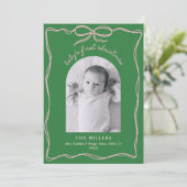 Hand Drawn Modern Whimsical Pink & Green Bow Baby シーズンカード (スタンド正面)