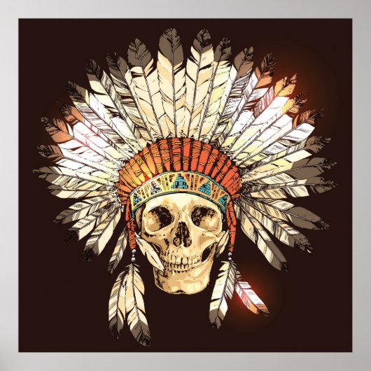 Hand Drawn Native American Indian Headdress With H ポスター (正面)