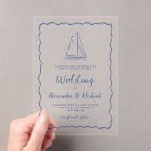 Hand Drawn Nautical Sailboat Navy Blue Wedding アクリル招待状 (インサイチュ (ポータブル))