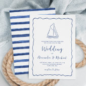 Hand Drawn Nautical Sailboat Navy Blue Wedding 招待状