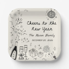 Hand Drawn New Year's Eve Party Paper Plates  ペーパープレート