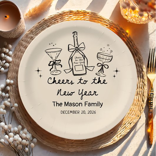 Hand Drawn New Year's Eve Party Paper Plates  ペーパープレート