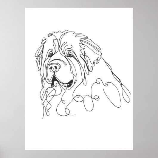 Hand Drawn Newfoundland Minimalist Line Art ポスター (正面)