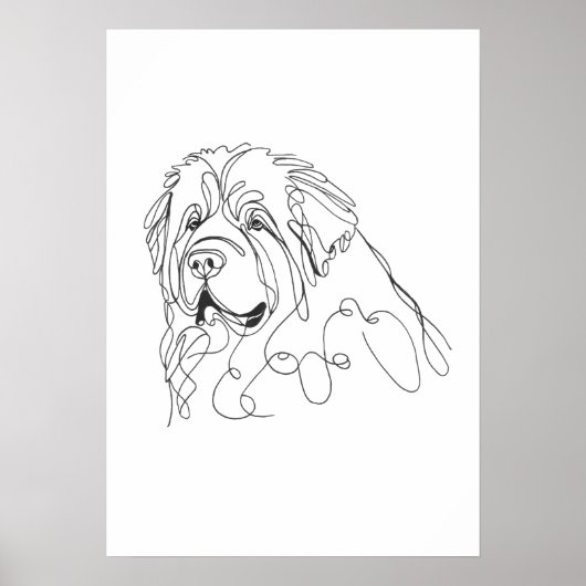 Hand Drawn Newfoundland Minimalist Line Art ポスター (正面)