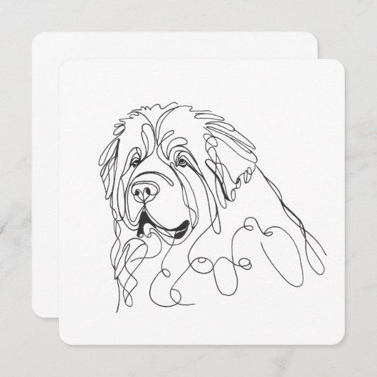 Hand Drawn Newfoundland Minimalist Line Art 招待状 (正面/裏面)
