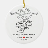 Hand Drawn Newlywed Christmas セラミックオーナメント (正面)