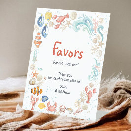 Hand-drawn ocean She Is Catch Bridal Shower Favor  台座サイン