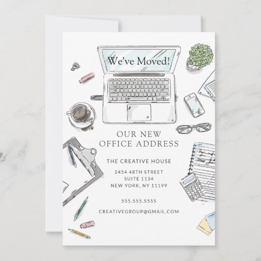 Hand Drawn Office Moving Announcement 案内状 (正面)