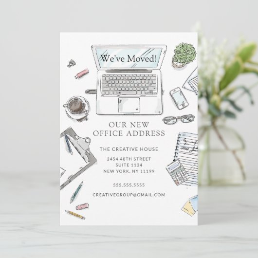 Hand Drawn Office Moving Announcement 案内状 (スタンド正面)