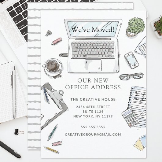 Hand Drawn Office Moving Announcement 案内状